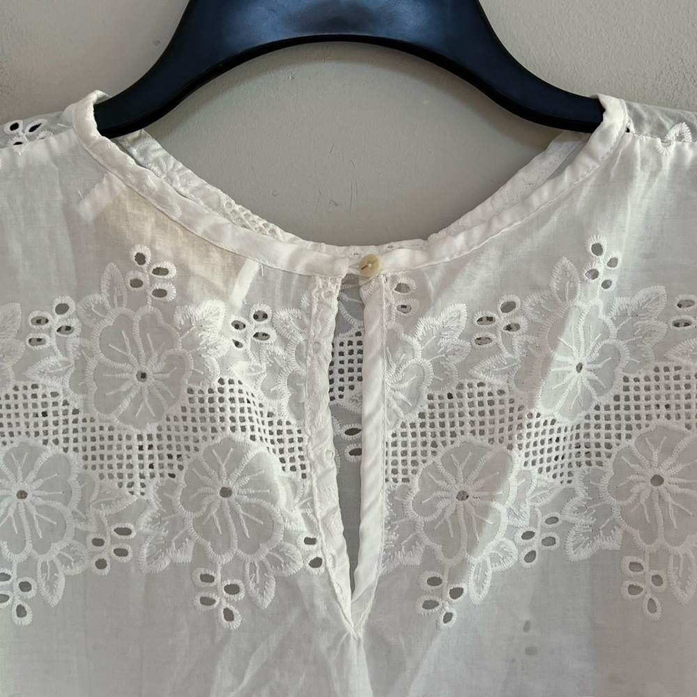 Natalie Martin Lisa Cotton White Eyelet 3/4 Balloon Sleeves Crew Neck Dress, XL - Picture 8 of 12